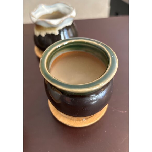 Rustic Ceramic Candle Holders Set Of 4 Bamboo Coasters - Unique Glaze Designs Sm - Picture 4 of 7